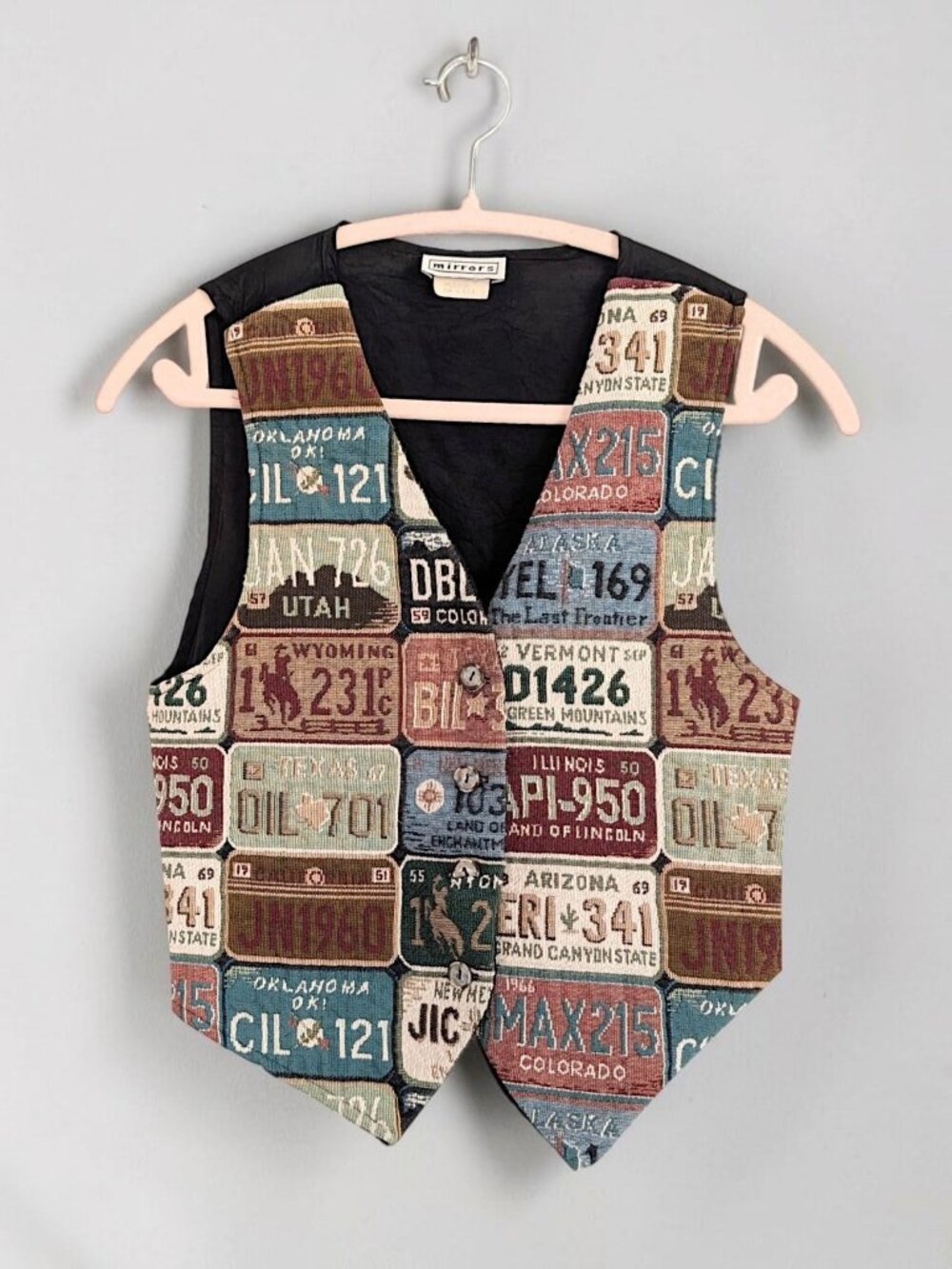 Mirrors VTG 80's USA made fairy boho cottage core weaved license plates vest M